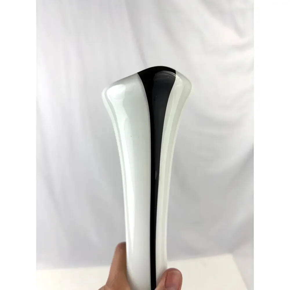 Vintage Mid-Century Modern‎ Hand Blown Glass Vase Black & White 17.5